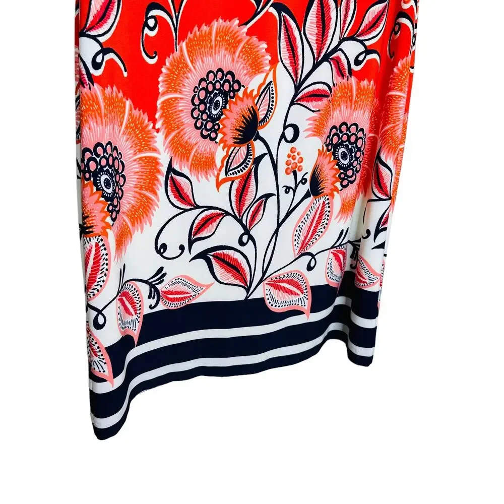 Eliza J Short Sleeve Red Orange Navy Big Floral Sheath Dress Size 2 - Picture 5 of 12